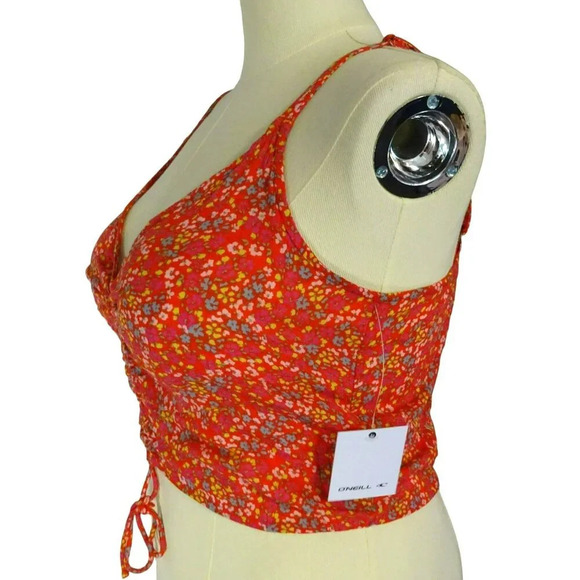 NWT O'Neill Kiko Ditsy Floral Ruched Crop Red Viscose Tank XL $45 MSRP - Picture 10 of 11